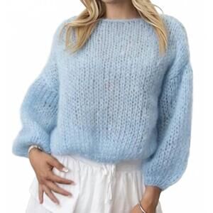 NEW MAIAMI mohair knit big wide neck sweater in light blue